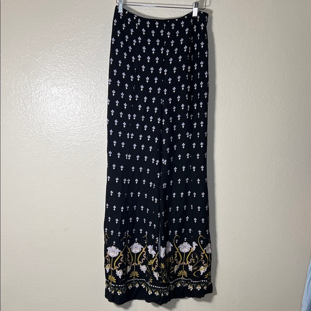Anthropologie wide leg pants Black with floral accent size 4 - Picture 3 of 15